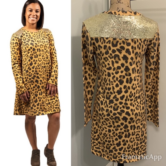 Simply Southern Sequin Shoulder Leo Print Dress - Picture 3 of 11